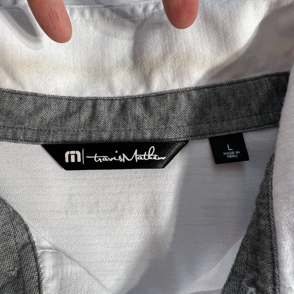 Travis Mathew Polo Shirt Mens Large White Short Sleeve Golf Logo Solid Pocket - Picture 10 of 12